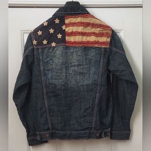 COPPER RIVET MEN'S USA STARS & STRIPES COTTON  DISTRESSED DENIM JACKET SIZE XL